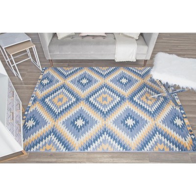 Soleil Geometric Kilim Denim Blue Round Area Rug, 8'9"x12'