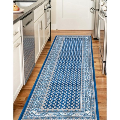 Blue Synthetic Flat Woven Stain-Resistant Runner Rug
