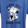 Women's - Peanuts - Worry Less Snack More Snoopy Short Sleeve Graphic T-Shirt - 2 of 4