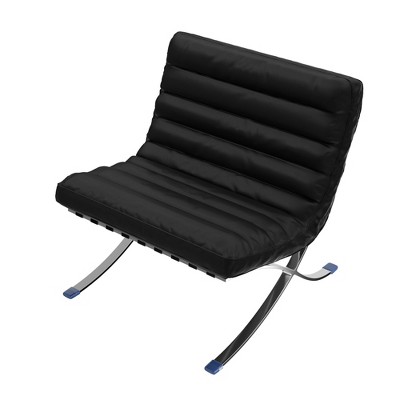 HomeRoots 29" Black and Silver Tufted Leather and Upholstered Folding Lounge Chair