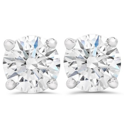 Pompeii3 3/4ct Diamond Studs Round Cut With Screw Backs 14K White Gold Lab Created