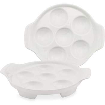 Cornucopia Brands White Ceramic Escargot Plates 2pk; 6.5in Footed Dishes, Oven Safe