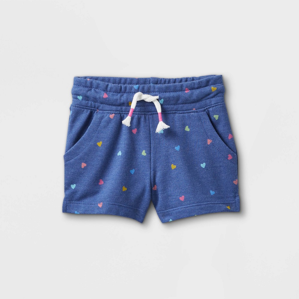 Toddler Girls' Knit Pull-On Shorts - Cat & Jack Blue/Colorful Hearts 4T.