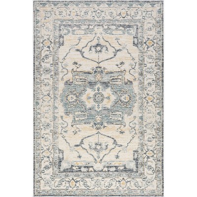 Blue and Yellow Reversible Medallion Synthetic Area Rug