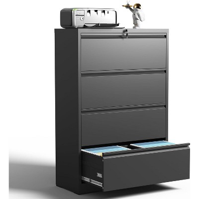 YONWAY 4 Drawer Lateral File Cabinet with Lock, Steel File Storage Cabinet, for Legal/Letter/A4/F4 Size, for Home Office and School