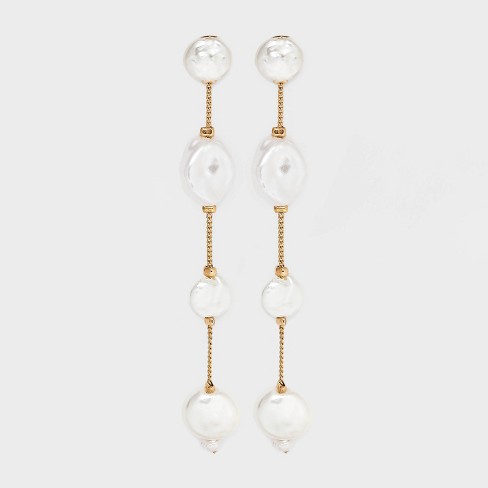 Linear pearl store drop earrings