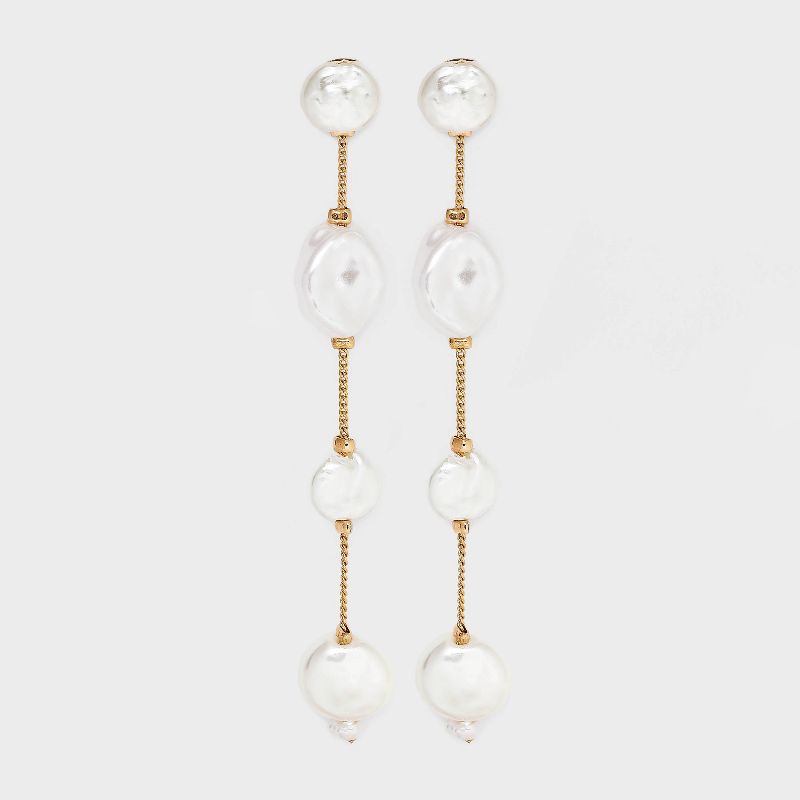 Linear Pearl Drop Earrings - A New Day&#8482; Gold/White, 1 of 7