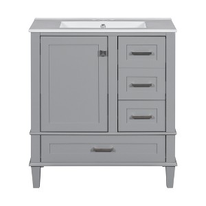 Gulches 30 in 18 in Undermount Rectangular Bathroom Sink in Gray Solid Wood MDF with Cabinet 3 Drawers Soft Close Door - 1 of 4