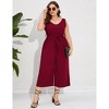 Women's Plus Size V Neck Ruffle Sleeve Belted Wide Leg Pants Summer Casual Long Jumpsuit Rompers - 2 of 4