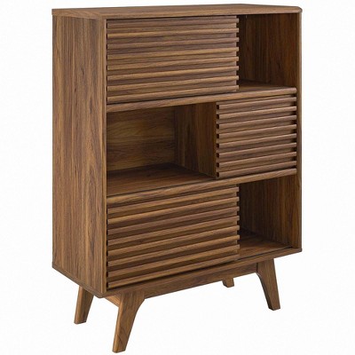 Modway Render Three-Tier Display Storage Cabinet Stand Walnut
