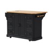 PDTEND 56" Kitchen Island on 4 Wheels with Rubber Wood Veneer Drop Leaf, Power Outlet, 4-Door Shelves, 6 Deep Drawers - 2 of 4