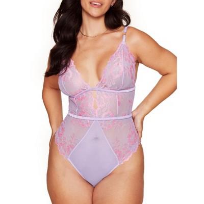 Smart & Sexy Women's Sheer Lace & Mesh Bodysuit Orchid Hue (Dot Mesh) 4X