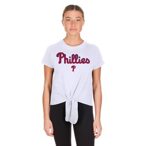 MLB Philadelphia Phillies Women's White Front Knot T-Shirt - 1 of 4