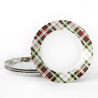 Lakeside Tartan Plaid Stoneware Dinner Plate Set - Christmas Serveware - Set of 4