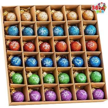 Syncfun 36 Pcs 1'' Christmas Balls, Mini Glitter Glass Patterned Balls Ornaments, Multicolor Xmas Hanging Ball for Christmas Tree Decoration Ornaments