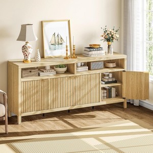 Fluted Storage Cabinet 65.8" Adjustable 3-Tier, Modren Entryway Organizer with Fluted Doors - 1 of 4