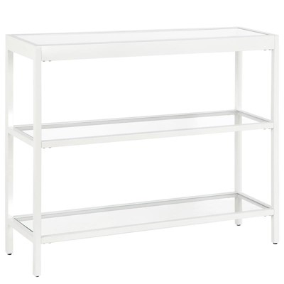 Streamlined White Metallic 36" Console Table with Tempered Glass Shelves