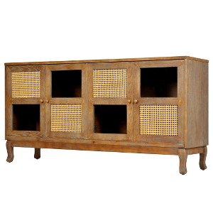 Lyngins Sideboard Buffet Cabinets with Rattan Doors and Transparent Glass,Wood Handles,Coffee Bar Cabinets,Credenzas for Kitchen,Entryway - 1 of 4