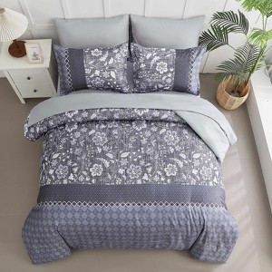 BAGOKIE 7 Pieces Bed in a Bag Floral Geometric Patchwork Comforter Bedding Set - 1 of 4