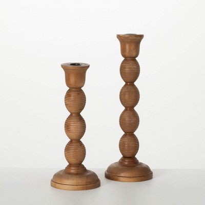 Sullivans 12.5" & 10.25" Taper Candle Holder Set of 2, Brown
