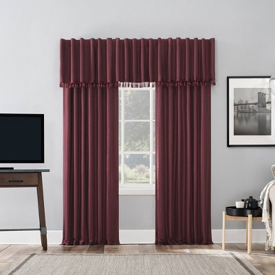 Bordeaux Red Faux Silk Blackout Valance with Beaded Tassels