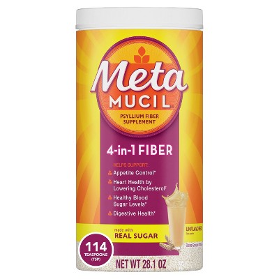 Metamucil Daily Psyllium Husk Powder Supplement with Real Sugar, 4-in-1 Fiber for Digestive Health - Orange Smooth Flavored - 28oz