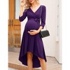 YesFashion Women's Maternity V-Neck 3/4 Sleeve Wrap Dress Casual Hi-Low Midi Tie Nursing Breastfeeding Dress with Belted - 2 of 4