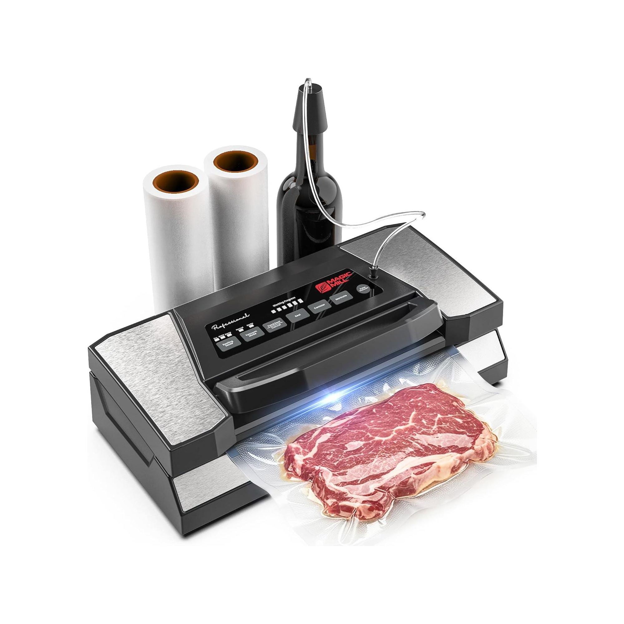 Magic Mill Professional Vacuum Sealer Machine Pro with Patent Easy-Lock Handle, Built in Roll Bag Holder & Cutter