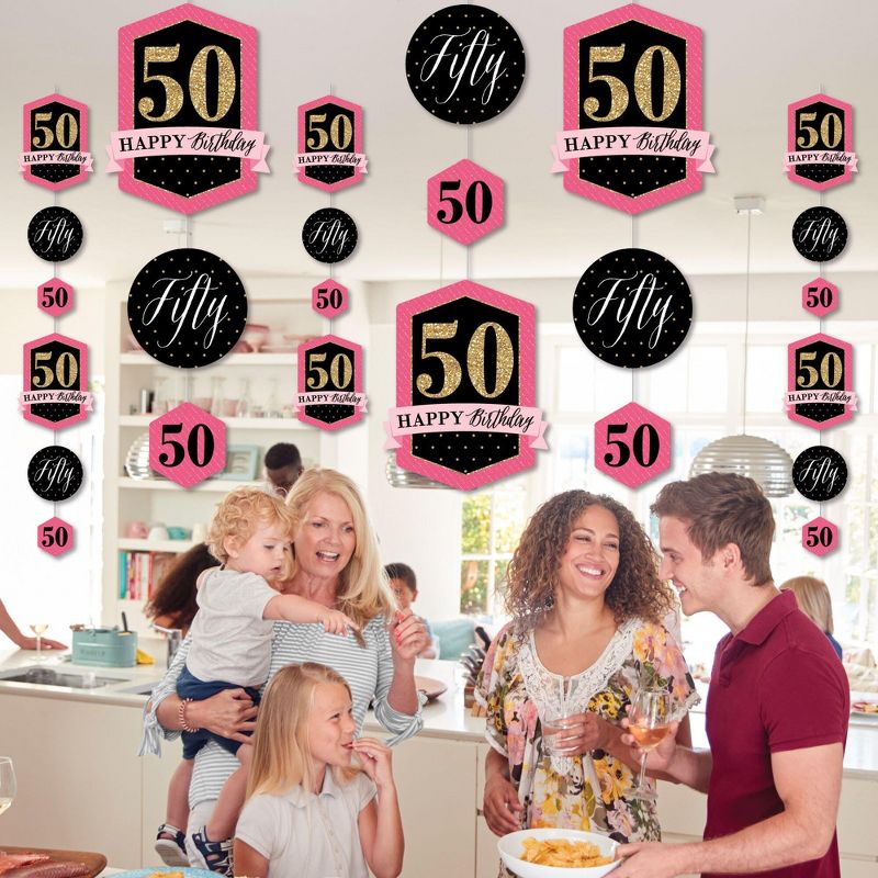 Big Dot of Happiness Chic 50th Birthday - Pink, Black and Gold - Birthday Party DIY Dangler Backdrop - Hanging Vertical Decorations - 30 Pieces, 3 of 8
