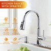 WOWOW Single Handle Pull Down Sprayer Kitchen Faucet with Soap Dispenser in Brushed Nickel - 2 of 4