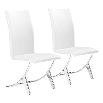 Set of 2 Modern Chromed Steel Tube Dining Chair White - ZM Home