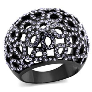 Slickblue Women’s Fashion Ring in IP Light Black Stainless Steel, Flower Design with Tanzanite Crystal, Sizes 5-9 - 1 of 4