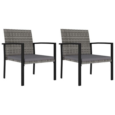 vidaXL Modern Dining Chairs 2 Pcs, Patio Rattan Dining Chair with Cushion, Outdoor Wicker Dining Chair