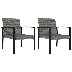 vidaXL Modern Dining Chairs 2 Pcs, Patio Rattan Dining Chair with Cushion, Outdoor Wicker Dining Chair - 1 of 4
