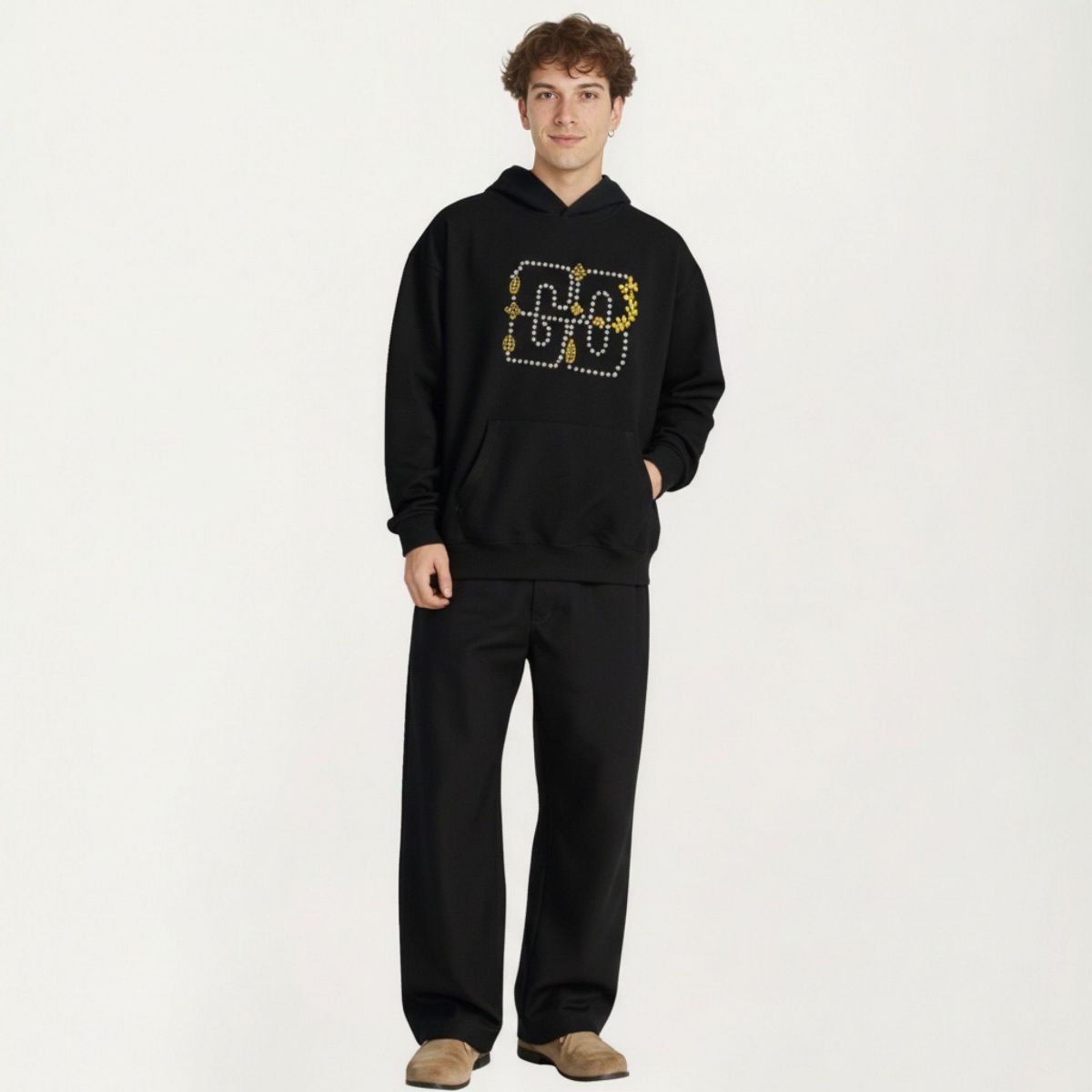 Anna-Kaci Men's Embroidered Pullover Hoodie with Front Pocket and Relaxed Fit - thumbnail 3