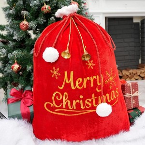 Joyfy 31" Christmas Large Gift Bags, Red Santa Sack with Cord Drawstring, Large Velvet Bag for Xmas Give Decoration Giant Presents Gifts Wrap Bags - 1 of 4