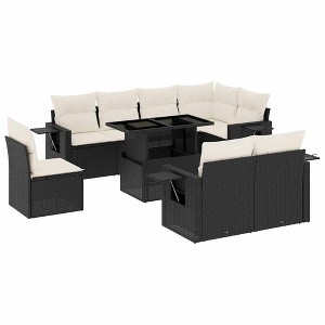 vidaXL 9 Piece Patio Sofa Set with Cushions Black and Cream Poly Rattan - Without Storage - 1 of 4