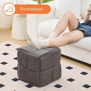 KTMBDW Square Ottoman Foot Stool, Corduroy Vanity Chair Bench with Padded Woven Footrest for Entryway, Living Room, Bedroom, Hallway - 1 of 4