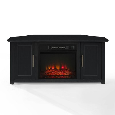 Black Corner TV Stand with Fireplace and Cabinets