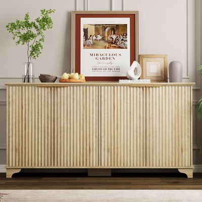 Modern Sideboard Buffet Cabinet, Farmhouse Fluted Doors Kitchen Storage Cabinet with Adjustable Shelves