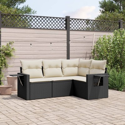 vidaXL 4 Piece Patio Sofa Set with Cushions  Poly Rattan