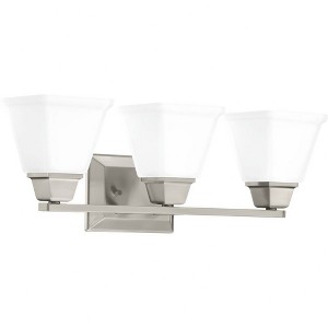 Progress Lighting Clifton Heights 3-Light Bath Vanity Fixture, Brushed Nickel, Etched Square Glass Shade - 1 of 2