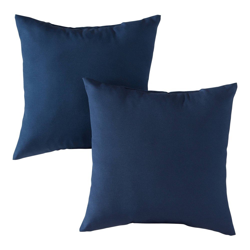Photos - Pillow Kensington Garden 2pk 17"x17" Solid Square Outdoor Throw  Navy: Weather-Resistant, Reversible, with Recycled Polyeste