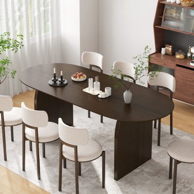 PexFix 79" x 33.5" Farmhouse Solid Wood Dining Table with Arched Legs Oval Kitchen Table Walnut for Dining Room & Kitchen