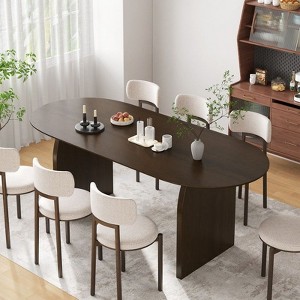 PexFix 79" x 33.5" Farmhouse Solid Wood Dining Table with Arched Legs Oval Kitchen Table Walnut for Dining Room & Kitchen - 1 of 4