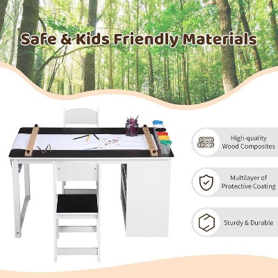 4 In 1 Kids Art Table and Chair Set,Toddler Craft Large Storage Desk With Portable Art Supply Organizer, Drawing Desk Black