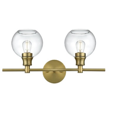 Elegant Lighting Collier 2 Light Satin Gold and Clear Glass Wall Sconce