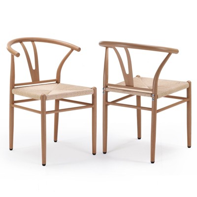 GlasFlength Dining Sets of 2, Stackable Dining Chair with Woven Seat, Perfect for Dining Room, Patio, Brown, 20"*17"*30"