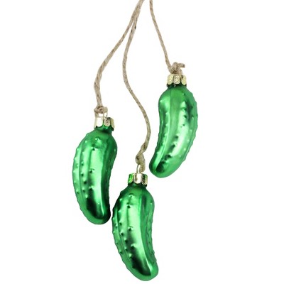 Northlight 8.5" Green Trio Glass Christmas Pickle Cluster Ornament