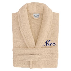 Linum Home Textiles 100% Turkish Cotton Embroidered ''Mrs.'' Terry Bathrobe - 1 of 3